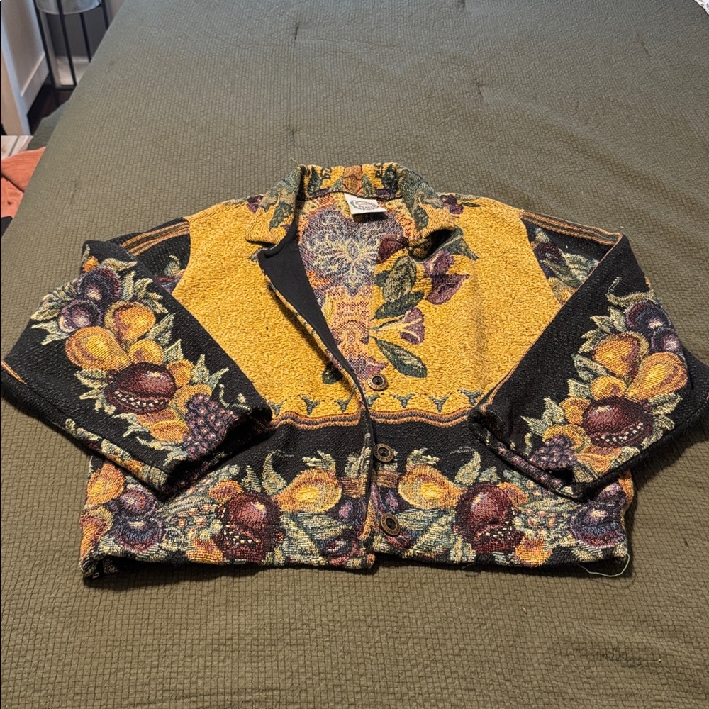 Vintage 90s Sugar Street Weavers Tapestry Jacket Fruit Floral Design USA Size XL